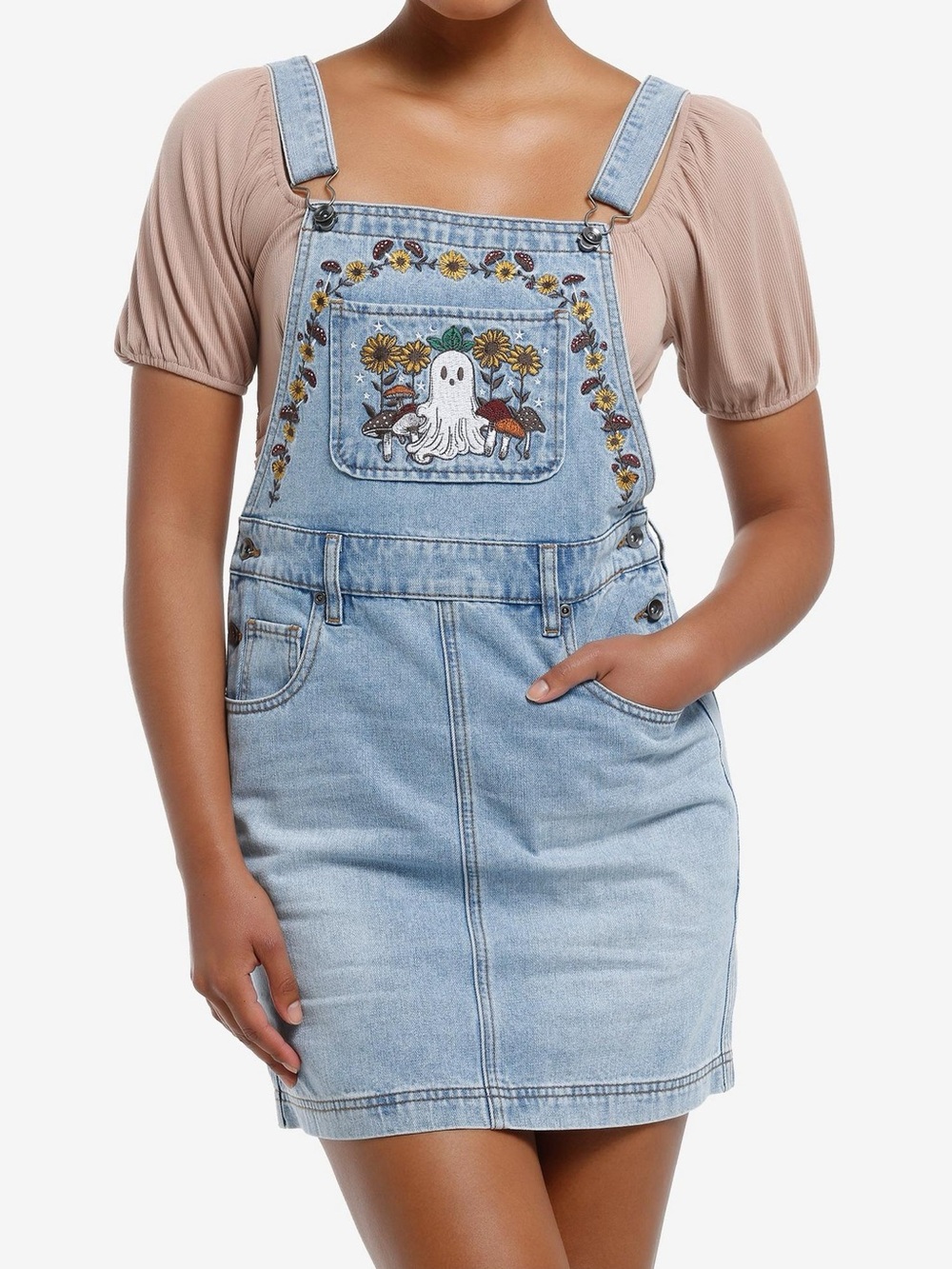 Hot Topic Thorn &Fable Mushroom Ghost Floral Denim Skirtall Size Small (Juniors)